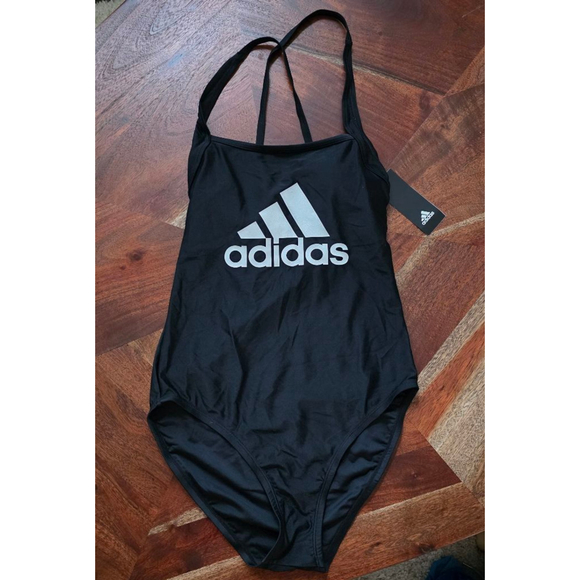 Women's Adidas Black & White Logo One Piece Swimsuit Size L - Picture 1 of 6
